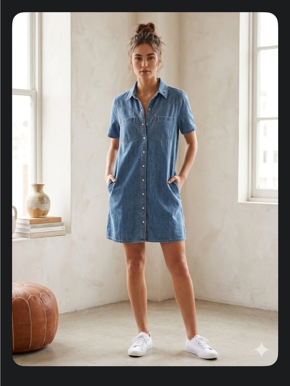 Levi’s XS Denim Button-Front Shirt Dress in Medium Blue.